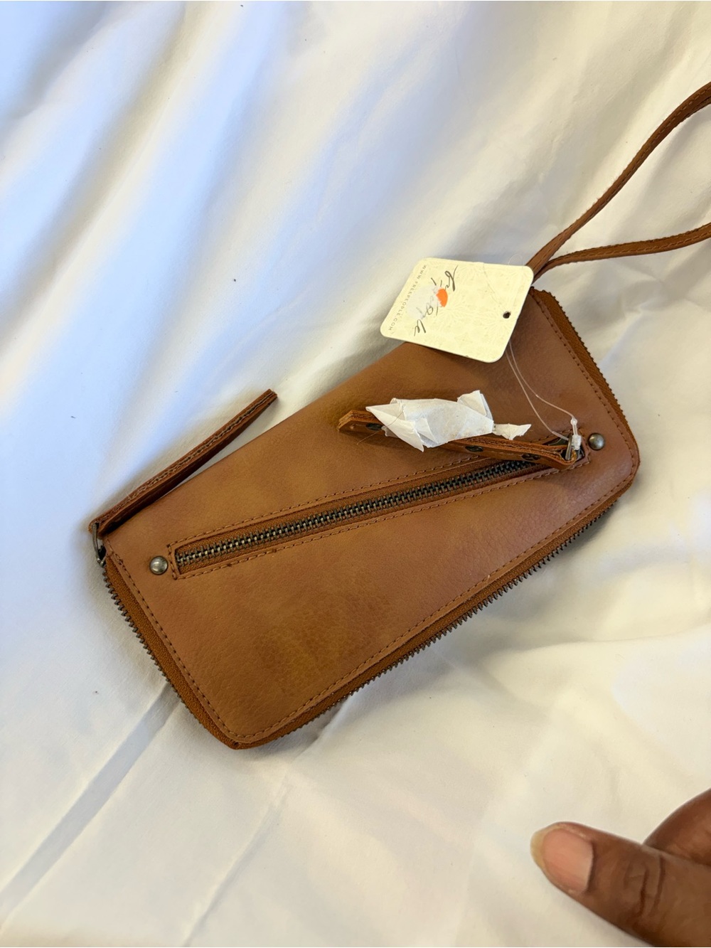 Free People Cognac Brown Leather Wristlet Clutch